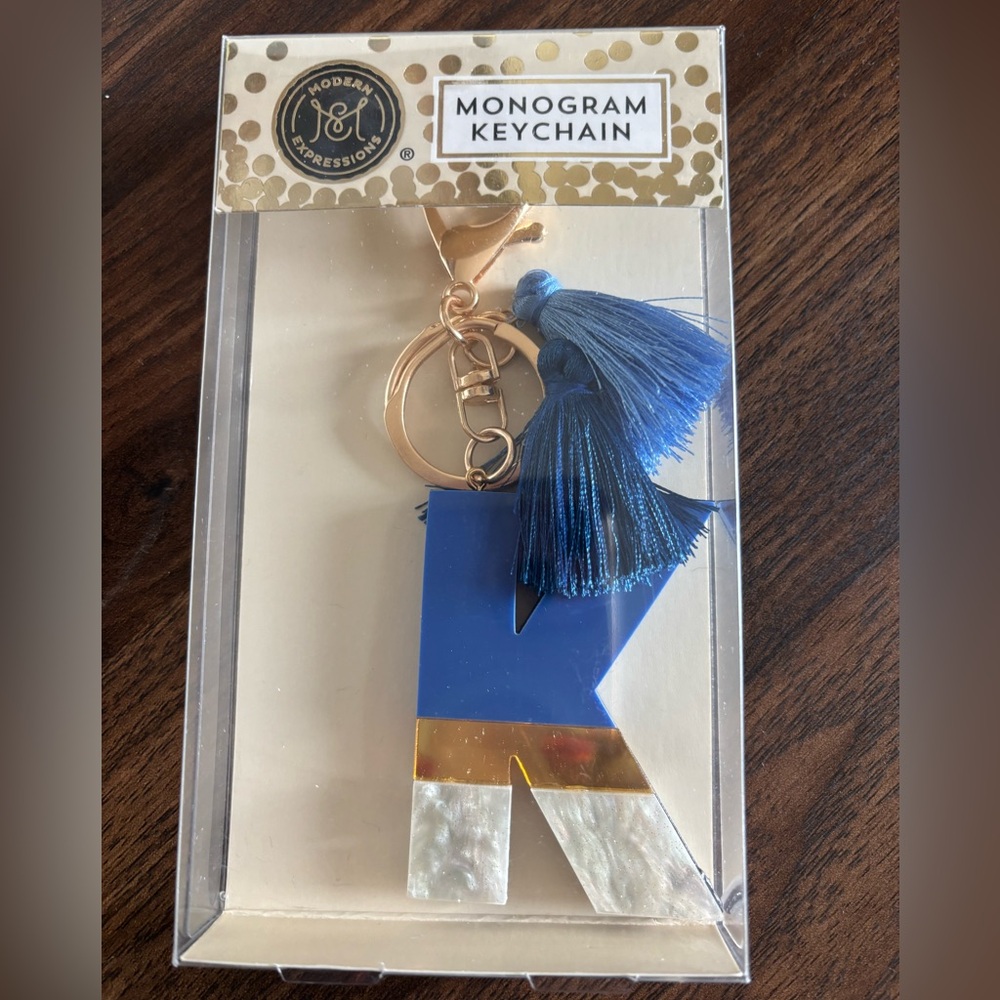 Monogram 'K' Keychain with Blue Tassel